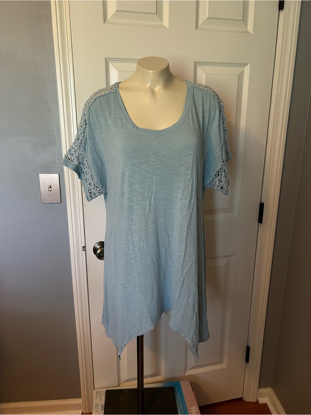 89th & Madison Soft Sky Blue Crochet-Trim Tunic